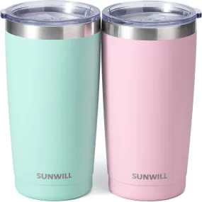 Insulated Coffee Mug Set of 2, 20 Oz Tumbler with Lid, Stainless Steel