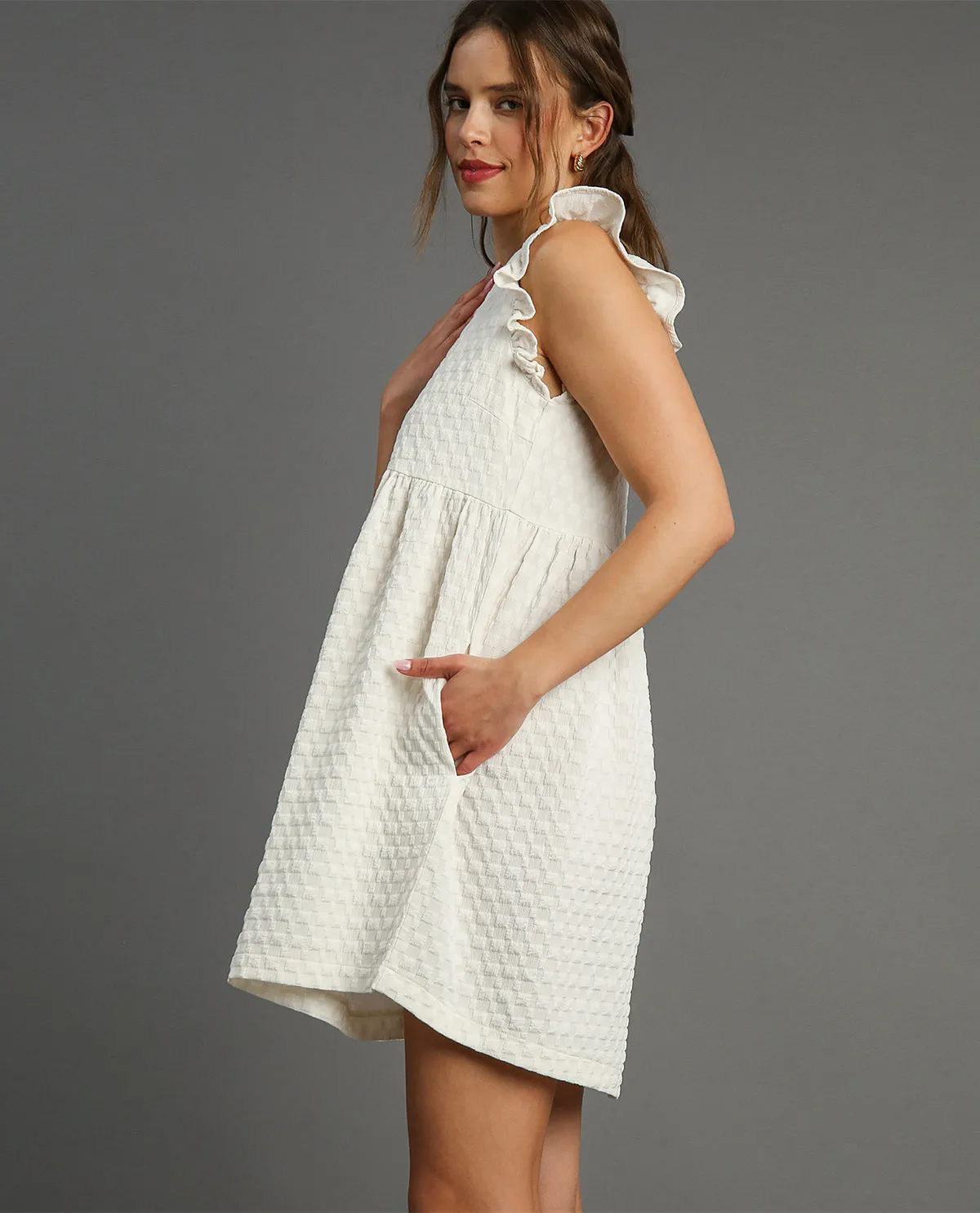 Jacquard V-Neck Babydoll Dress