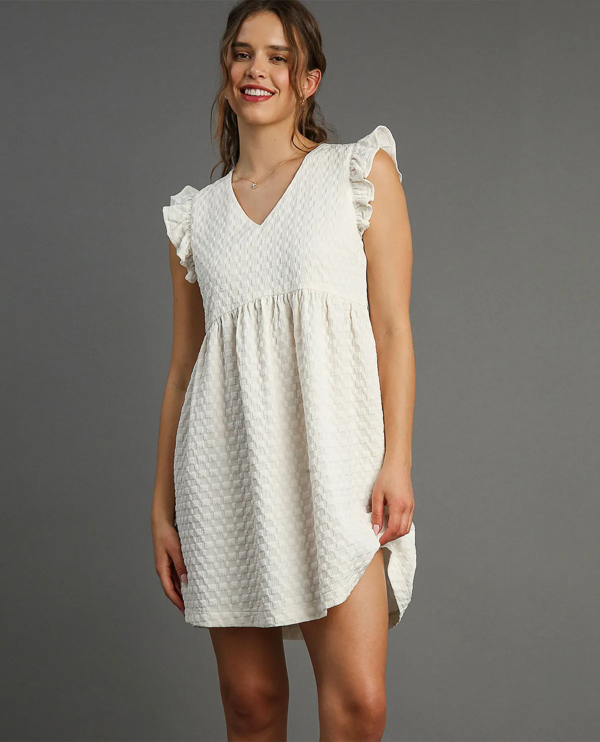 Jacquard V-Neck Babydoll Dress