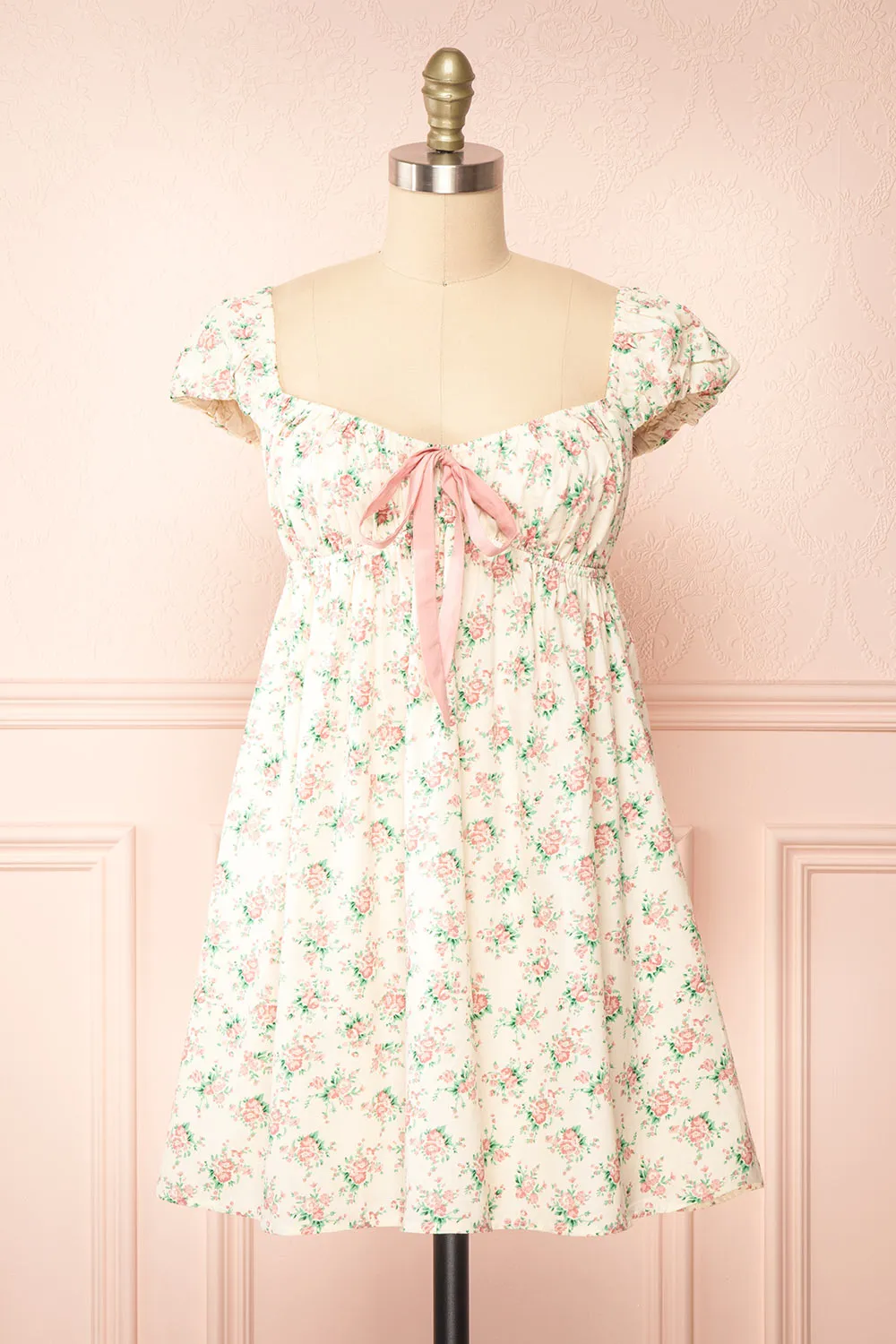 Junia | Short Floral Babydoll Dress w/ Bow