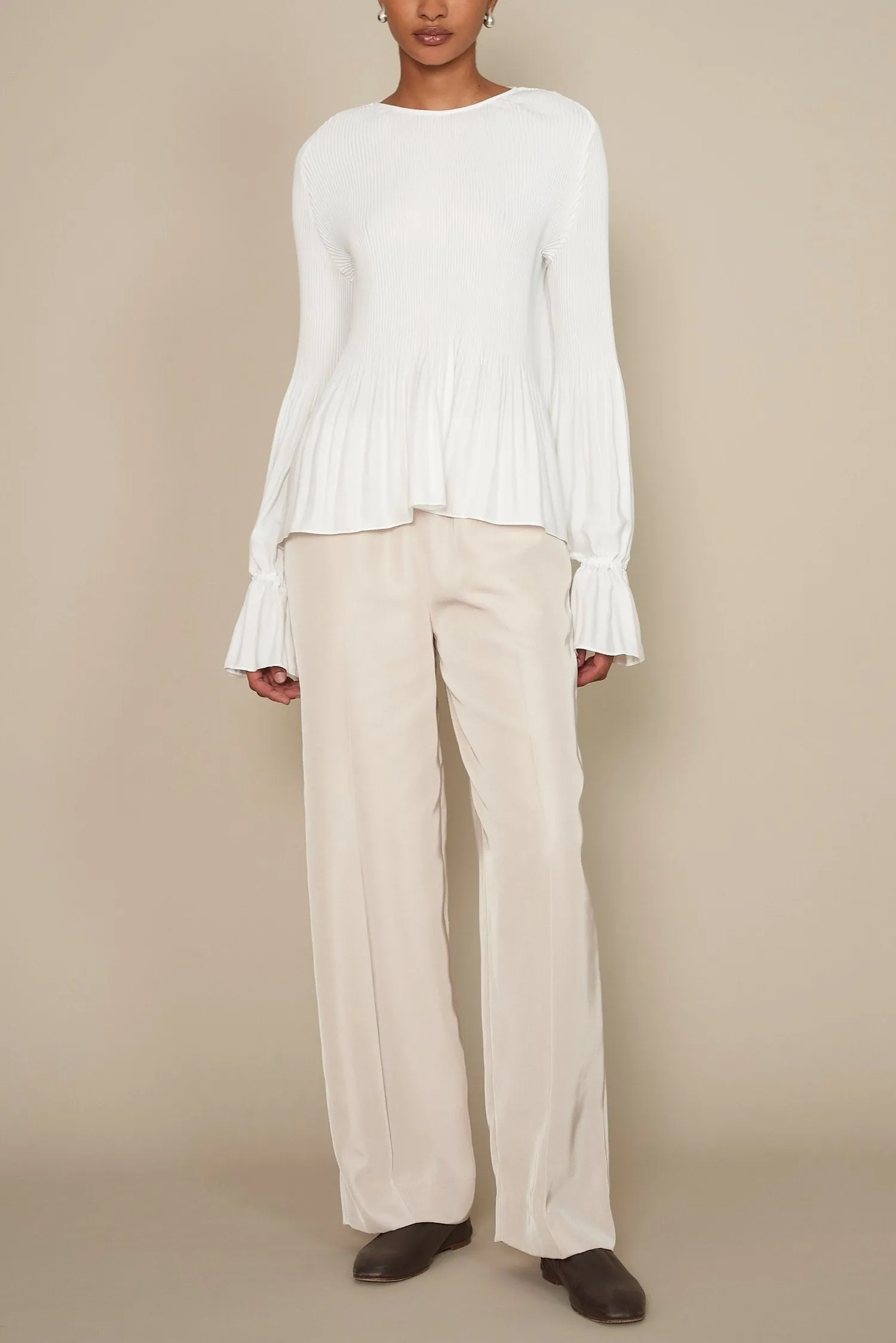 Kallmeyer Ivory Crepe Pleat and Release Romance Top