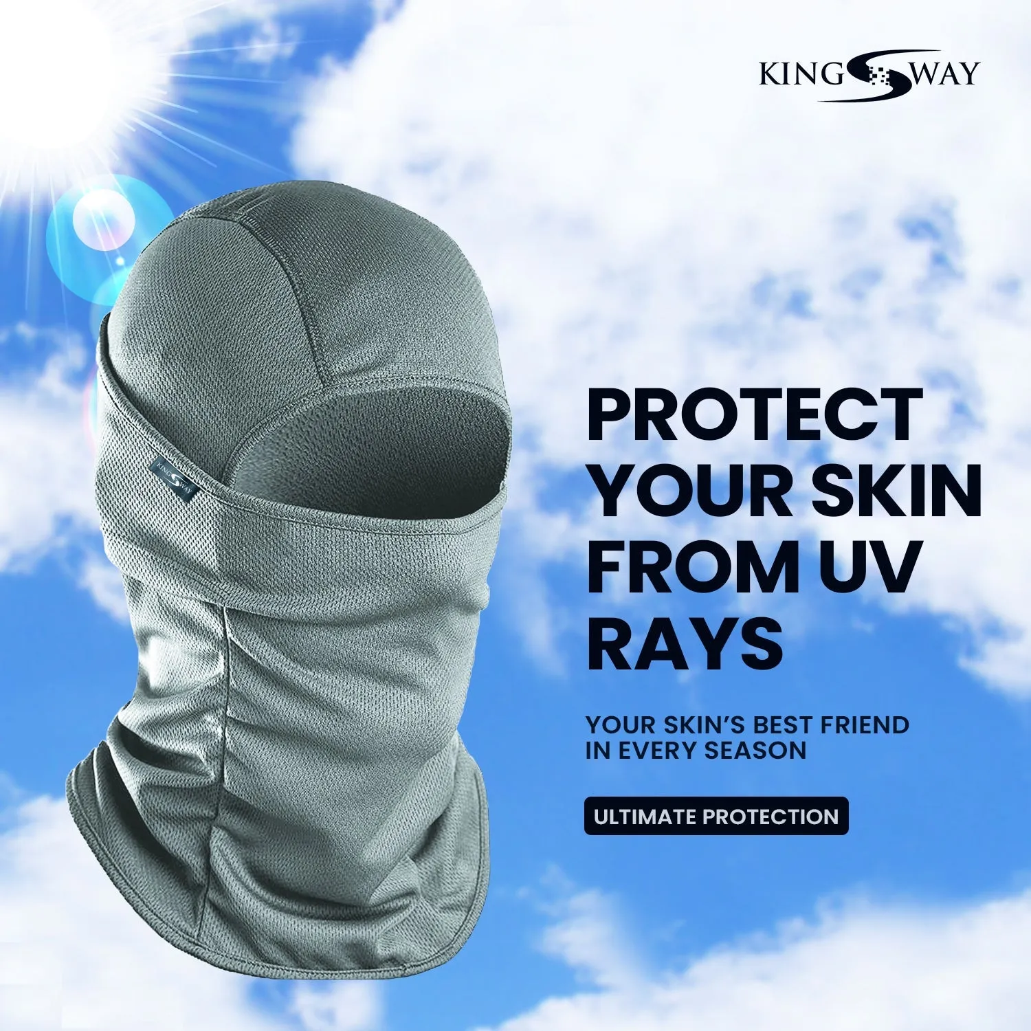 KINGSWAY® Dual Layer Face Mask for Bikers, Full Face Cover Balaclava Riding Gear Bike & Cycling Accessories Helmet Liner for Men Women Save from UV Sun and Dust, 4 Way Stretch, Grey, Pack of 3