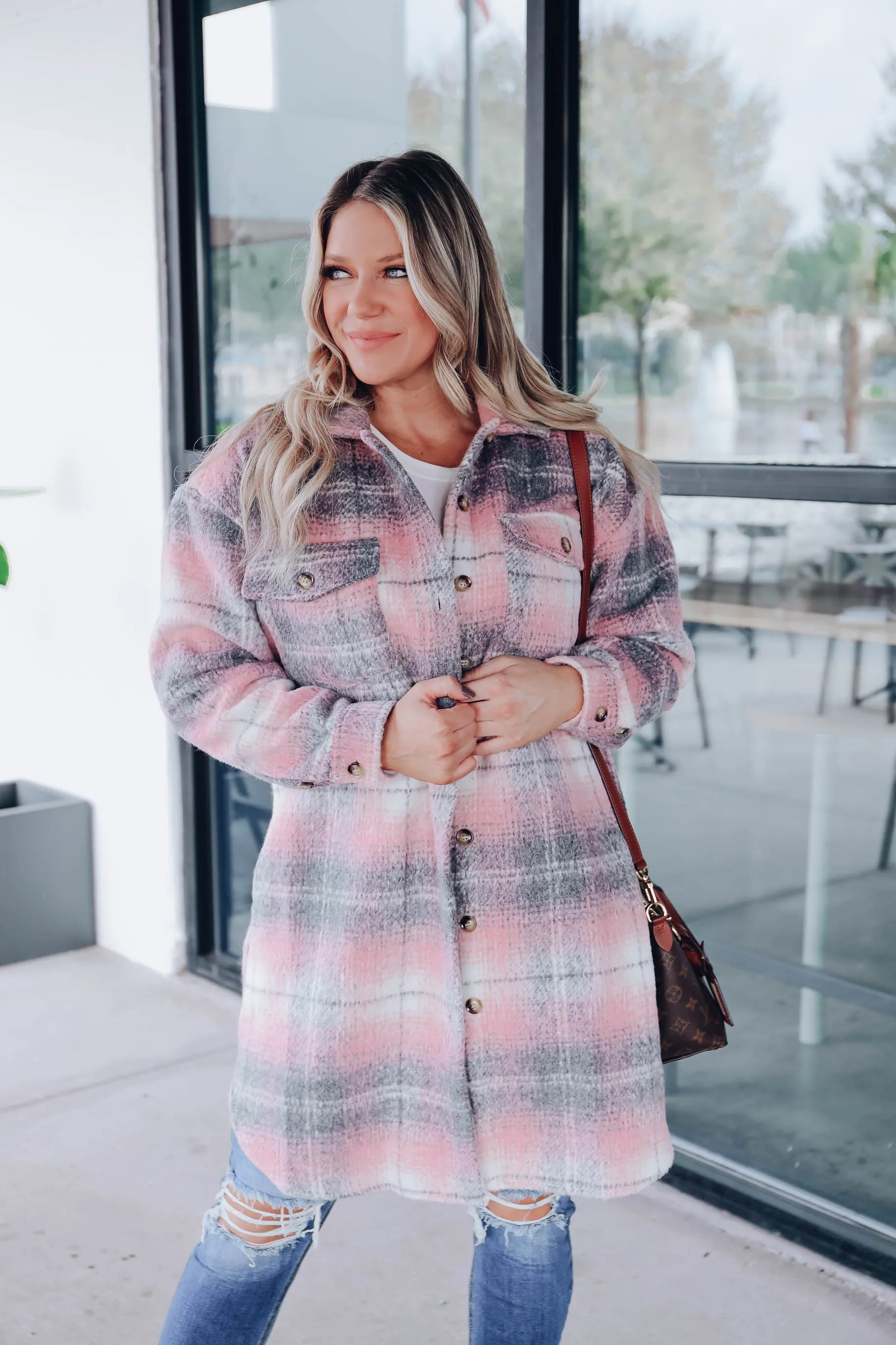 Largo Pink Plaid Longline Jacket