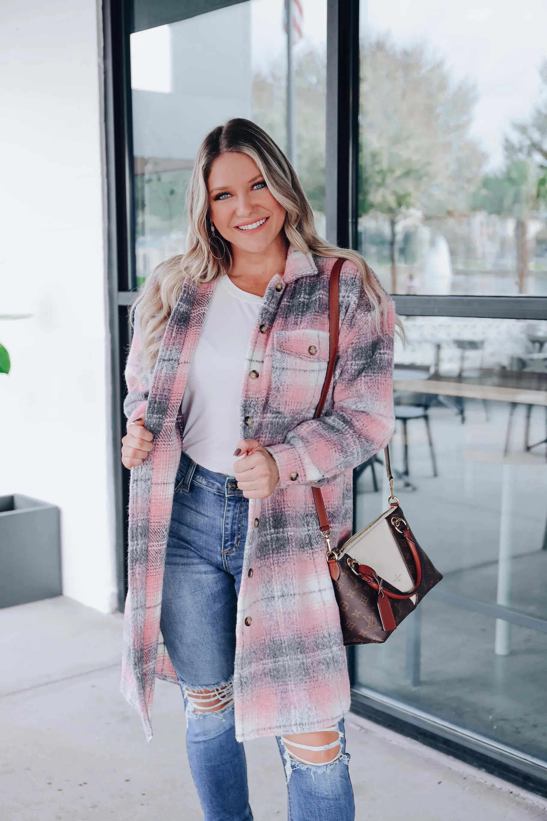 Largo Pink Plaid Longline Jacket