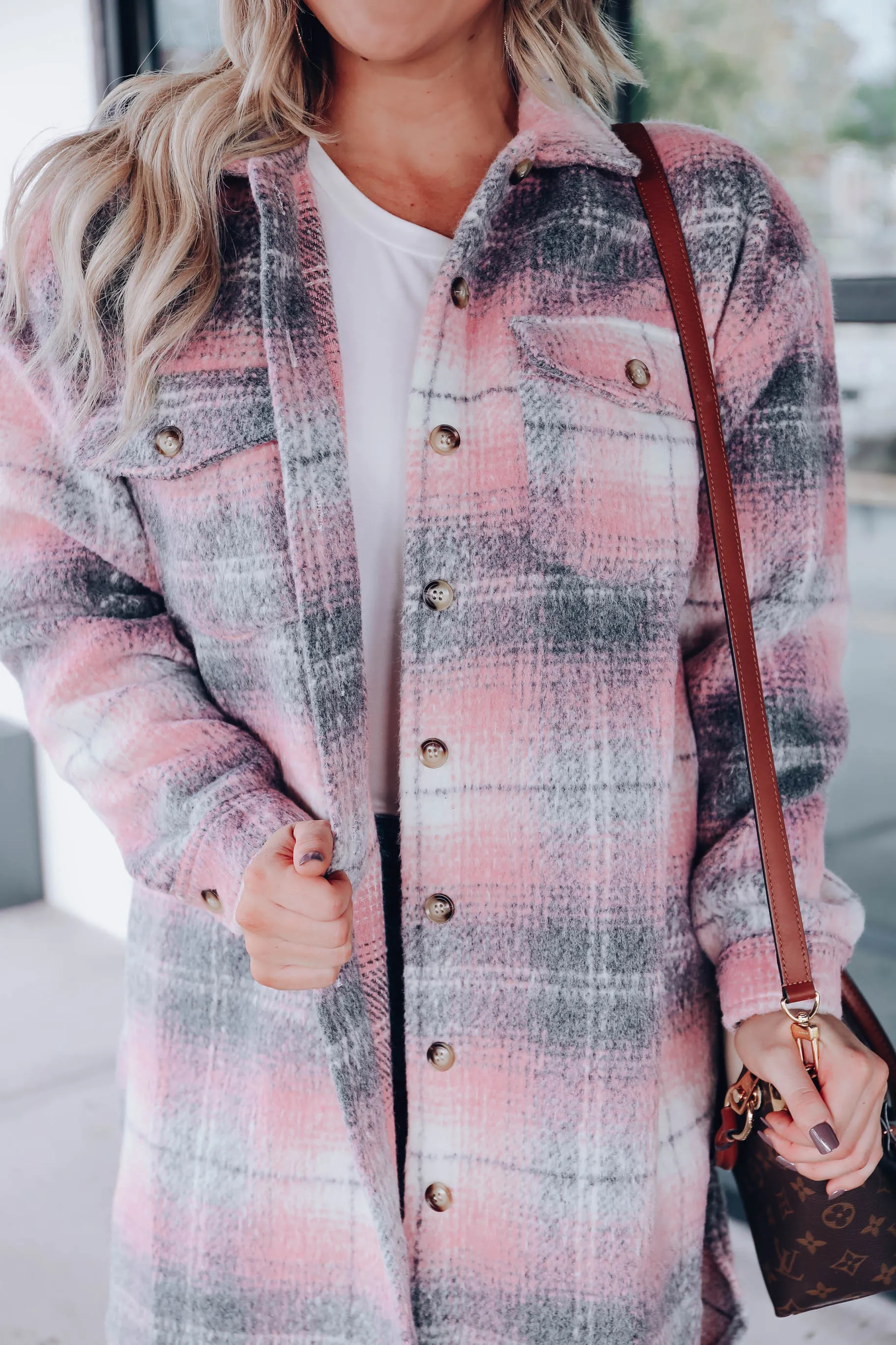 Largo Pink Plaid Longline Jacket