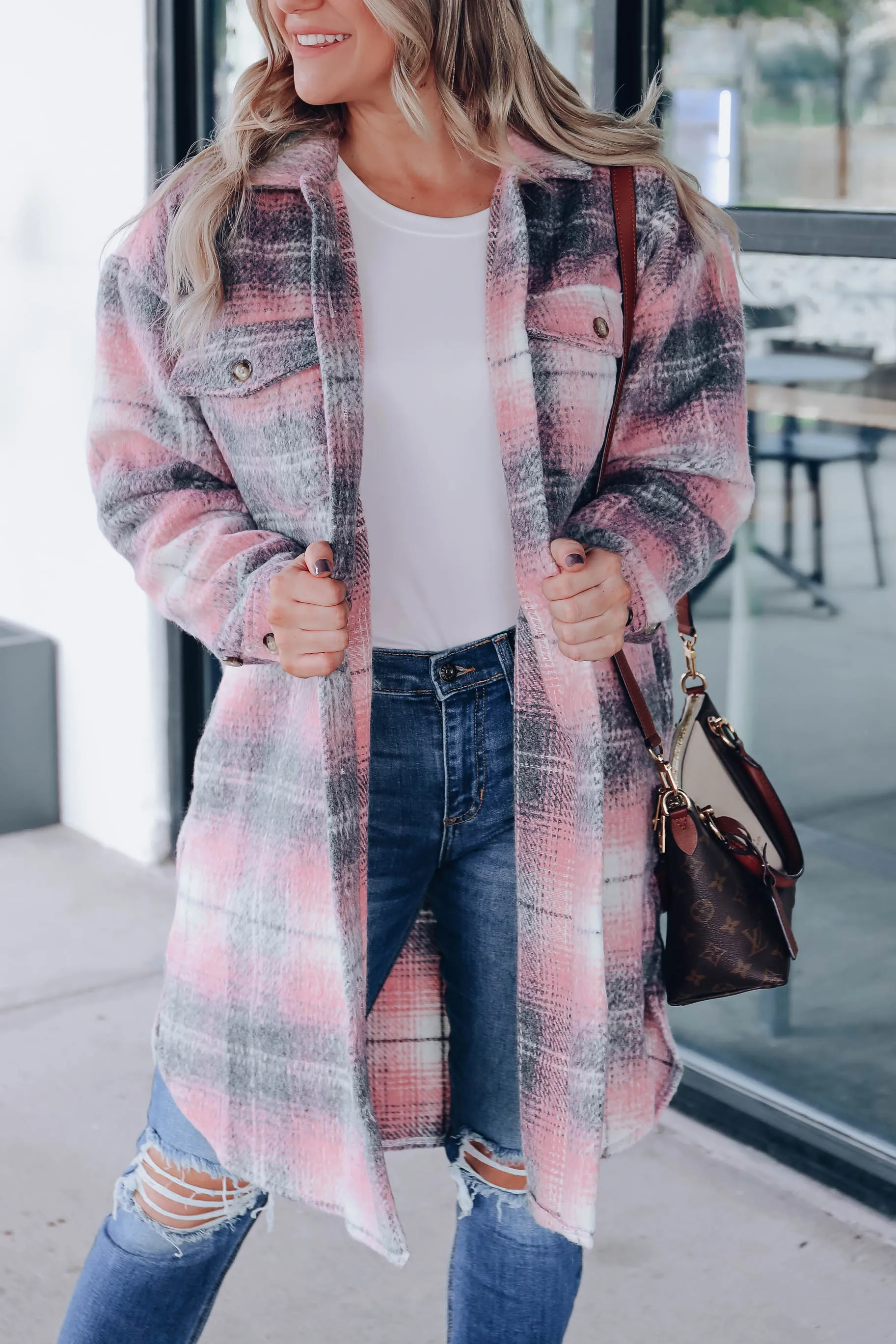 Largo Pink Plaid Longline Jacket