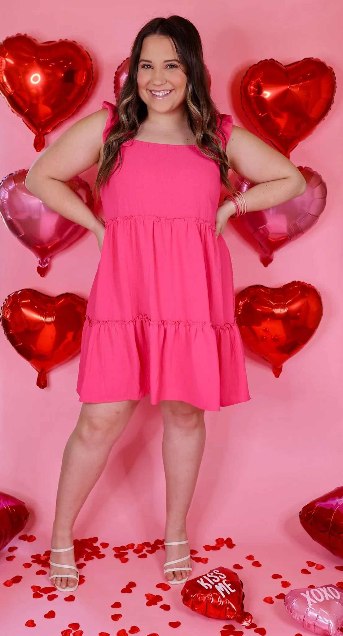 Last Chance Size 3XL | Instant Confidence Ruffle Strap Tiered Tank Dress in Hot Pink