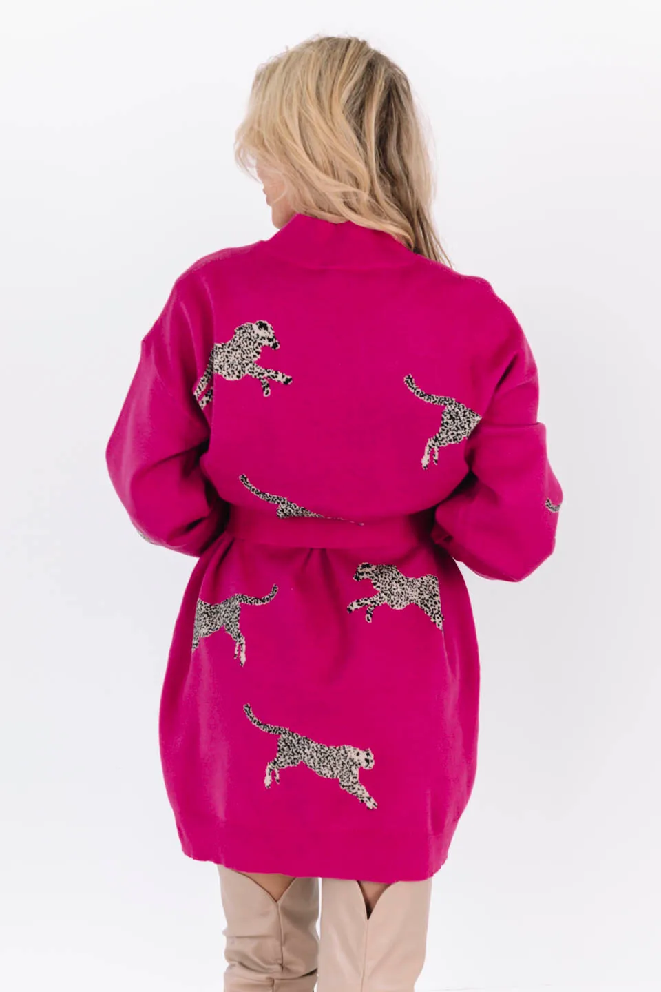 Leopard Love Sweater Dress - Hot Pink