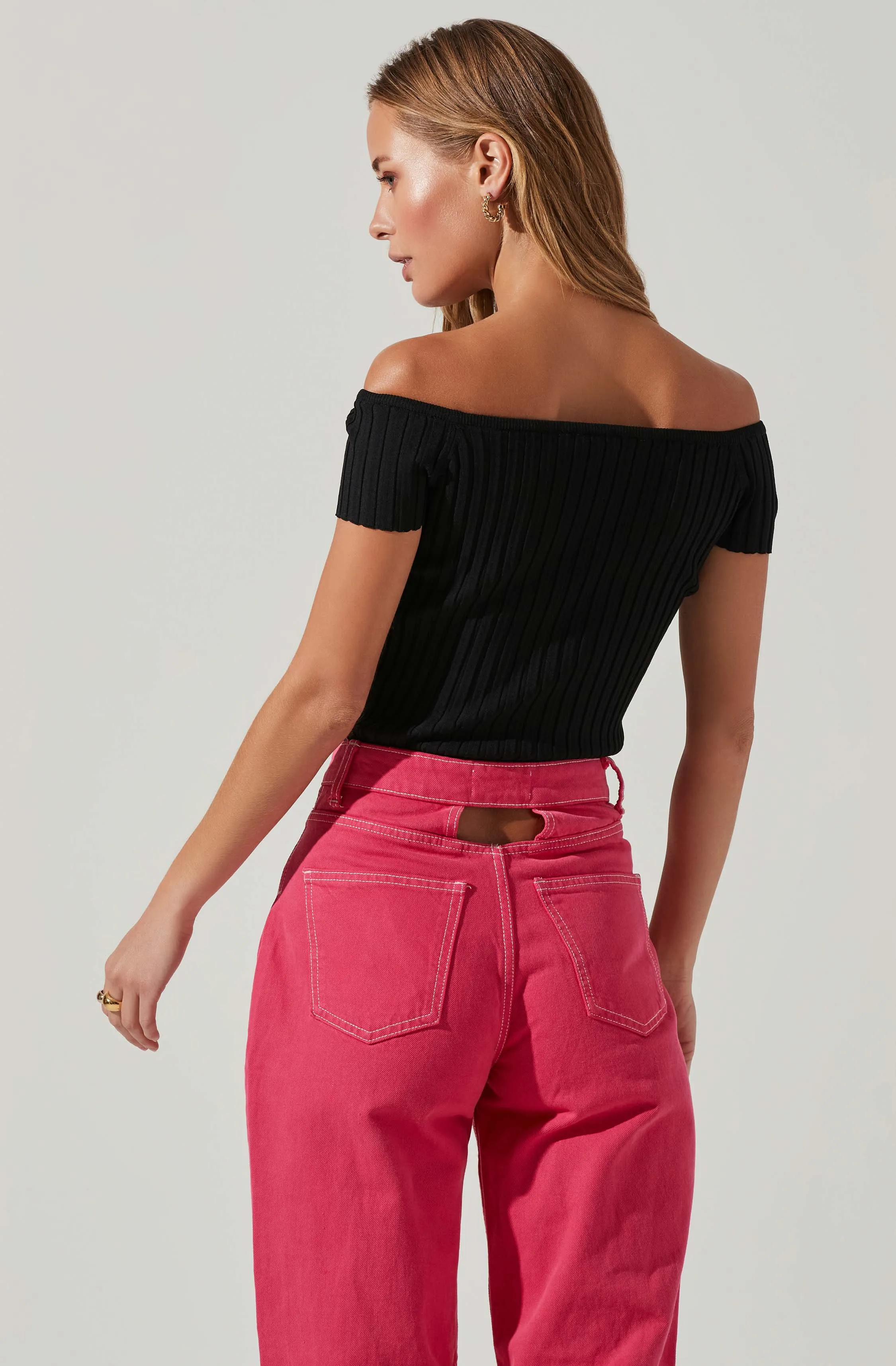 Leslie Off Shoulder Ribbed Knit Sweater