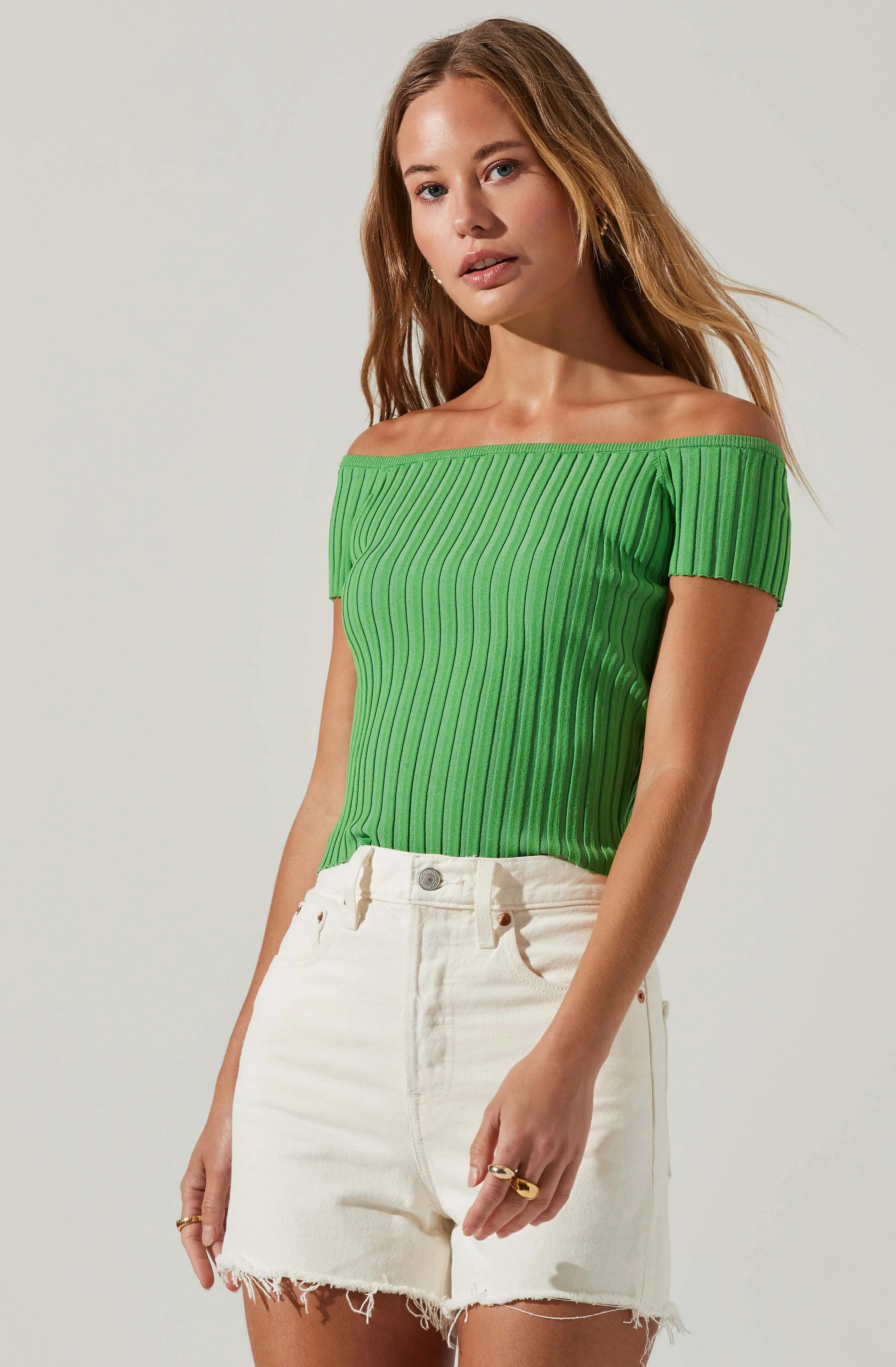 Leslie Off Shoulder Ribbed Knit Sweater