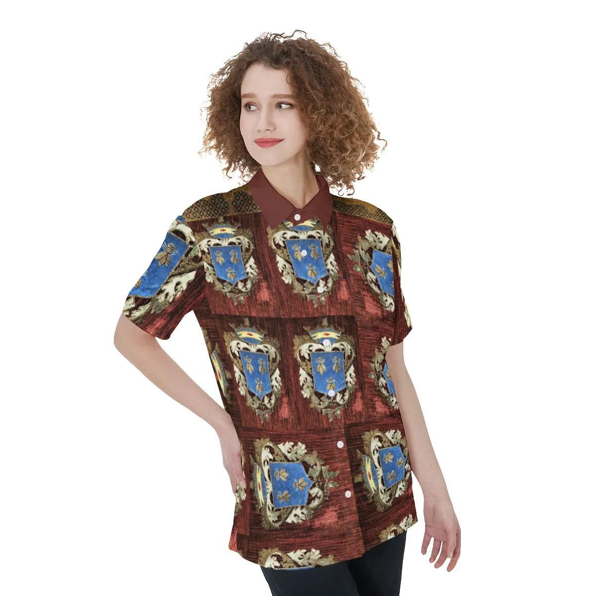 Liberace Napoleon Coat of Arms Print Blouse