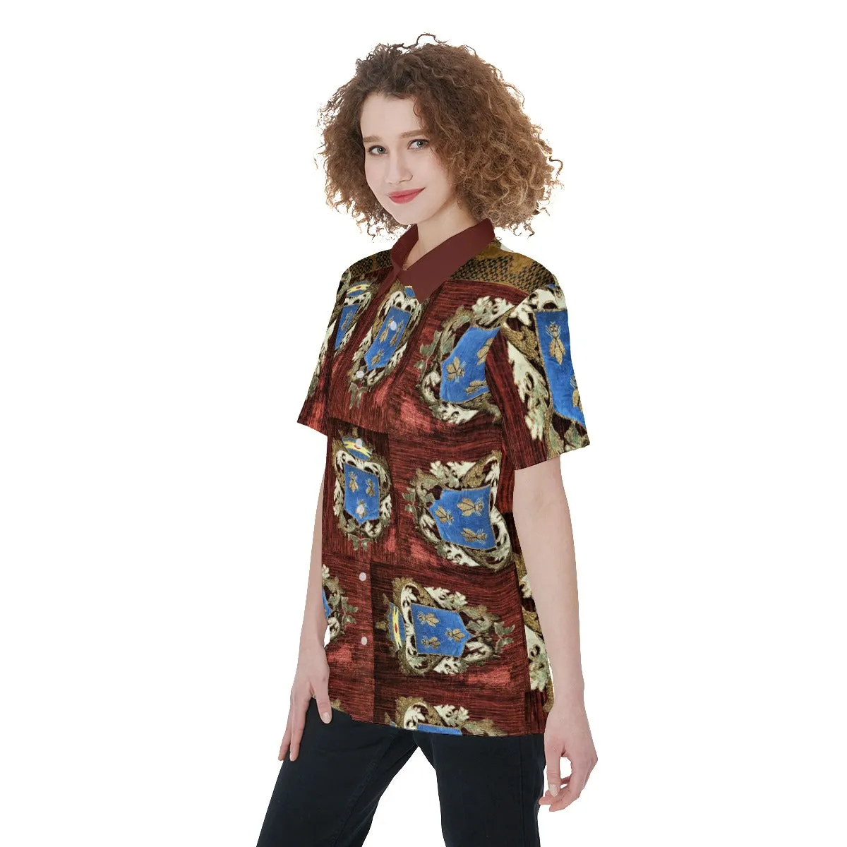 Liberace Napoleon Coat of Arms Print Blouse