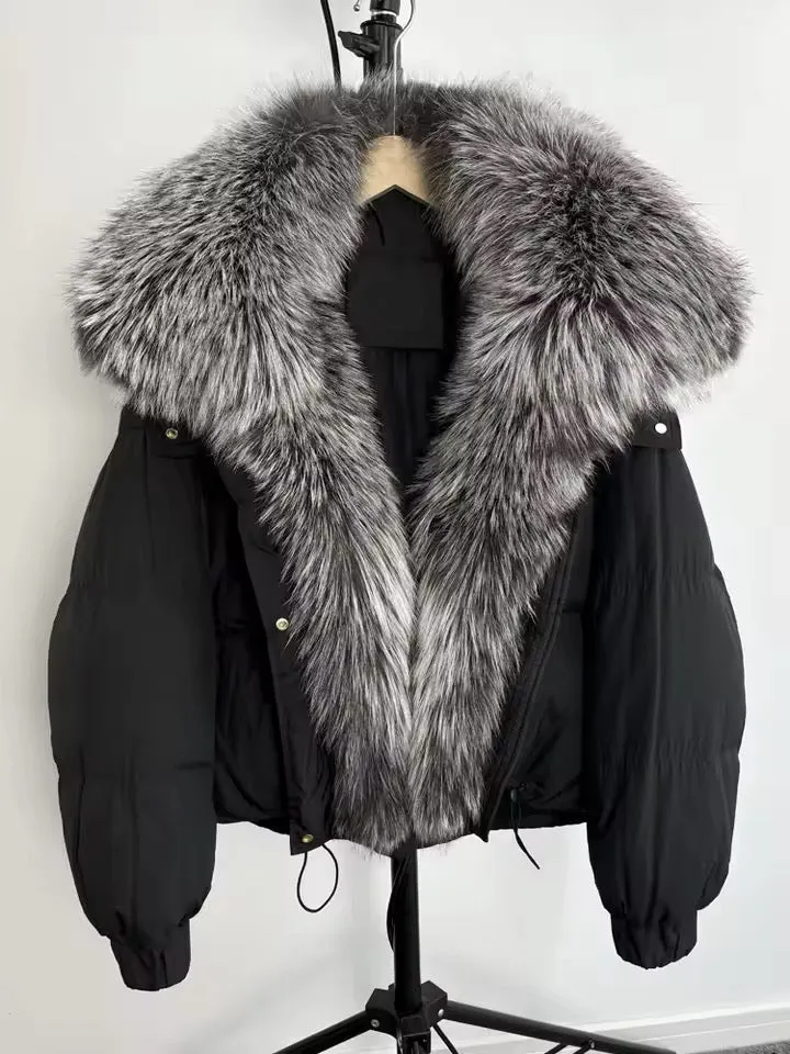 Luxe Warmth: Women's Plus Size Down Jacket with Natural Fur