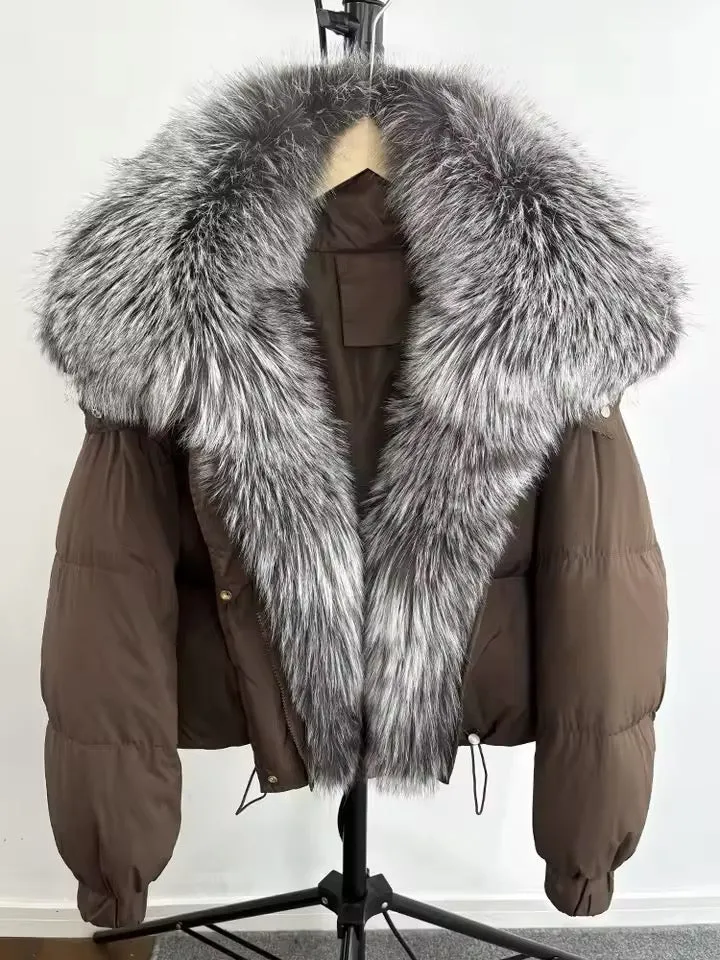 Luxe Warmth: Women's Plus Size Down Jacket with Natural Fur