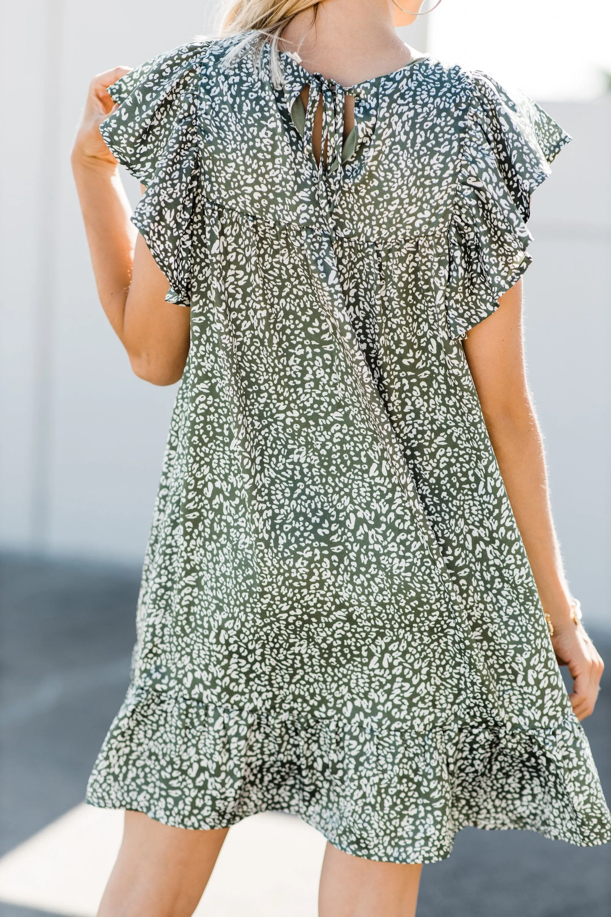 Make It Right Chive Green Leopard Dress