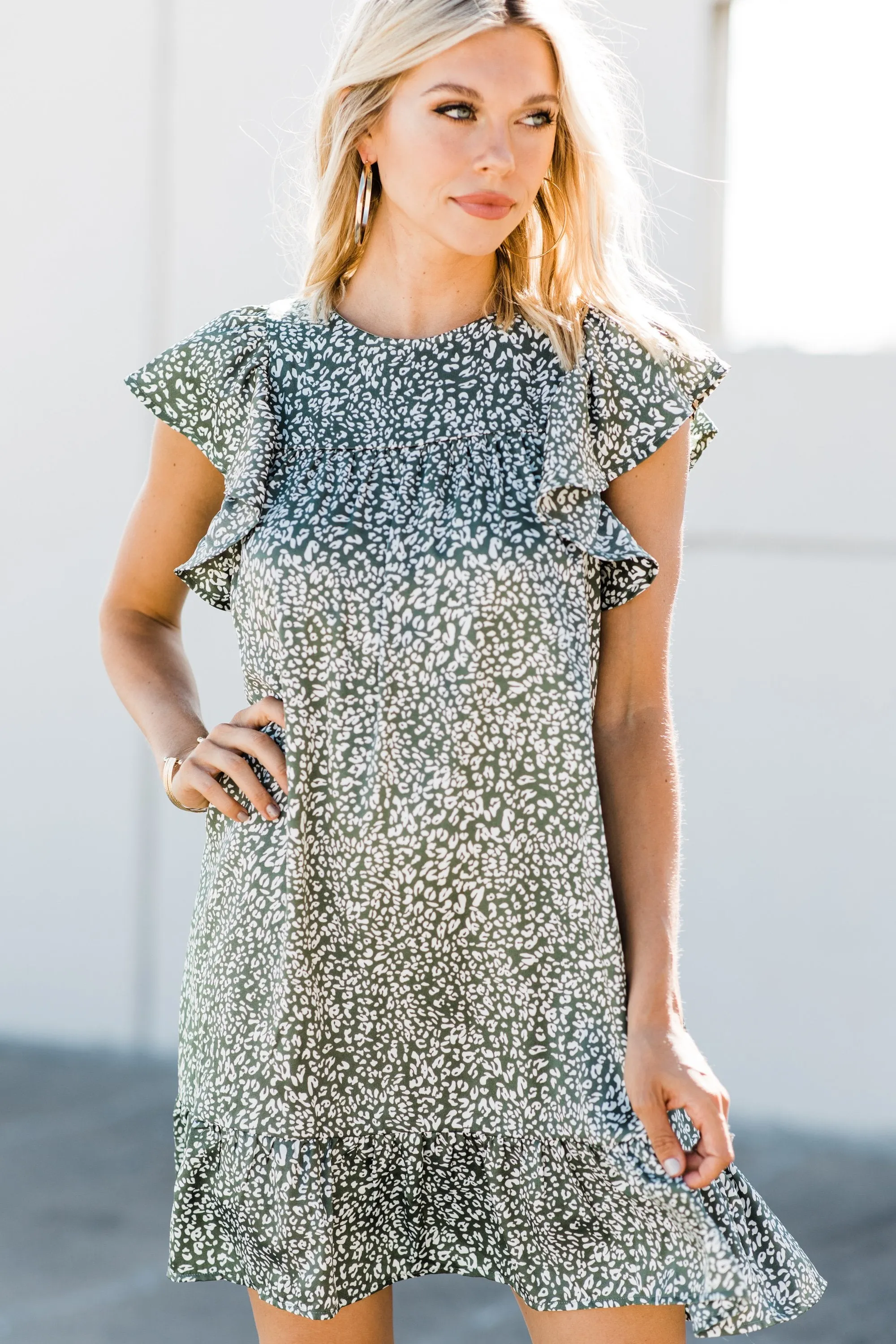 Make It Right Chive Green Leopard Dress