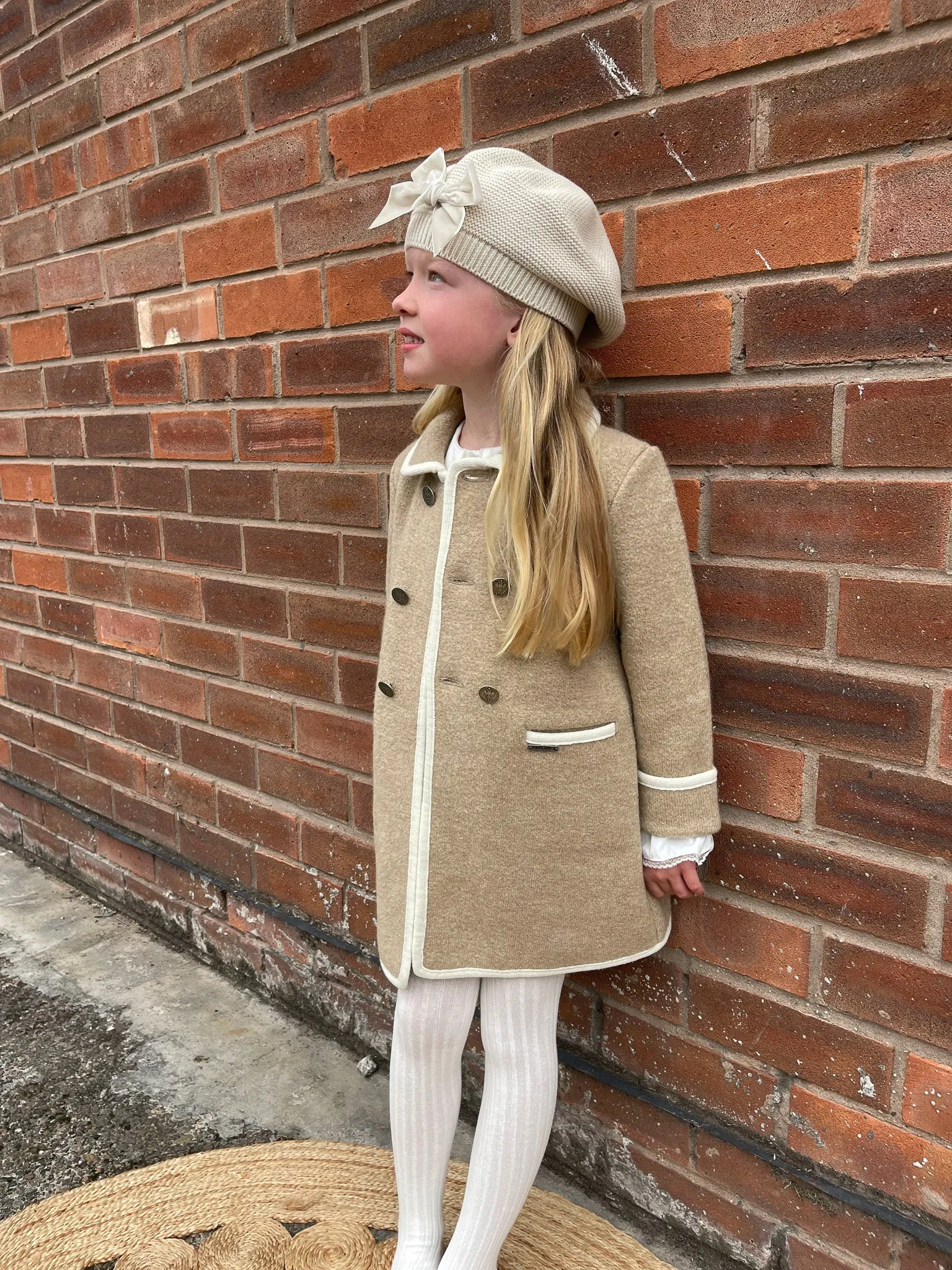 Marae Beige Merino Wool Traditional Coat