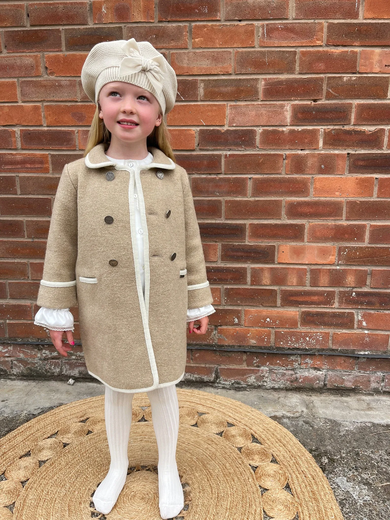 Marae Beige Merino Wool Traditional Coat