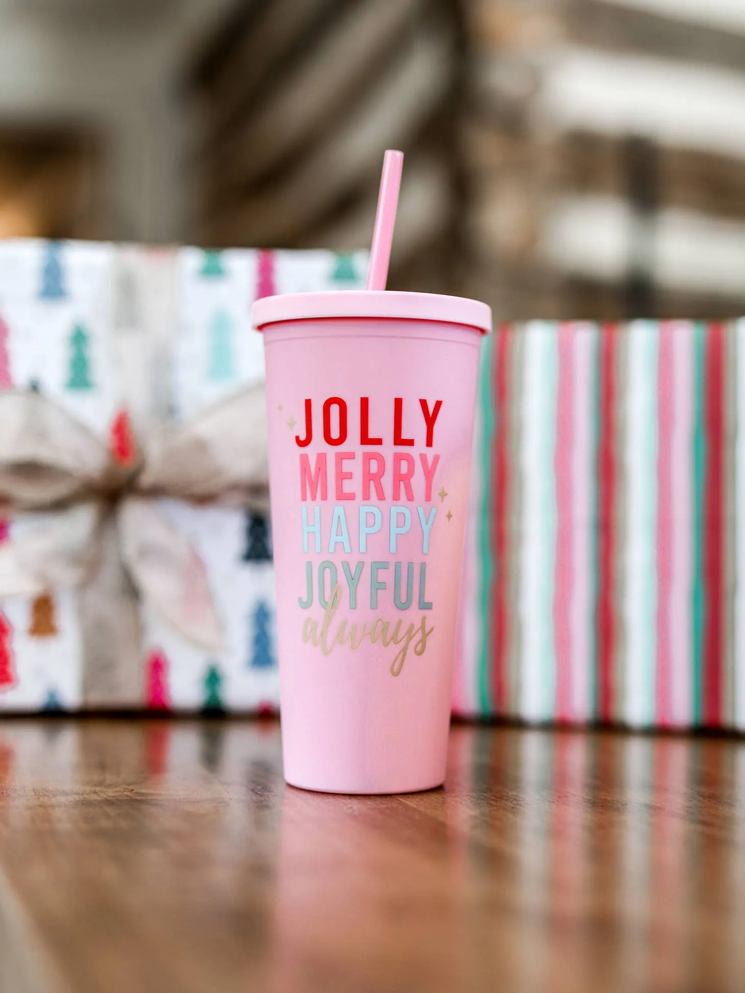 Matte Tumbler 22 oz (Pink) - Jolly Merry Happy