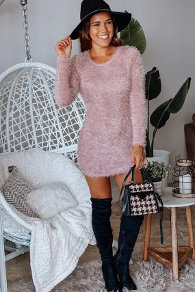 Mauve Fuzzy Long Sleeve Short Dress