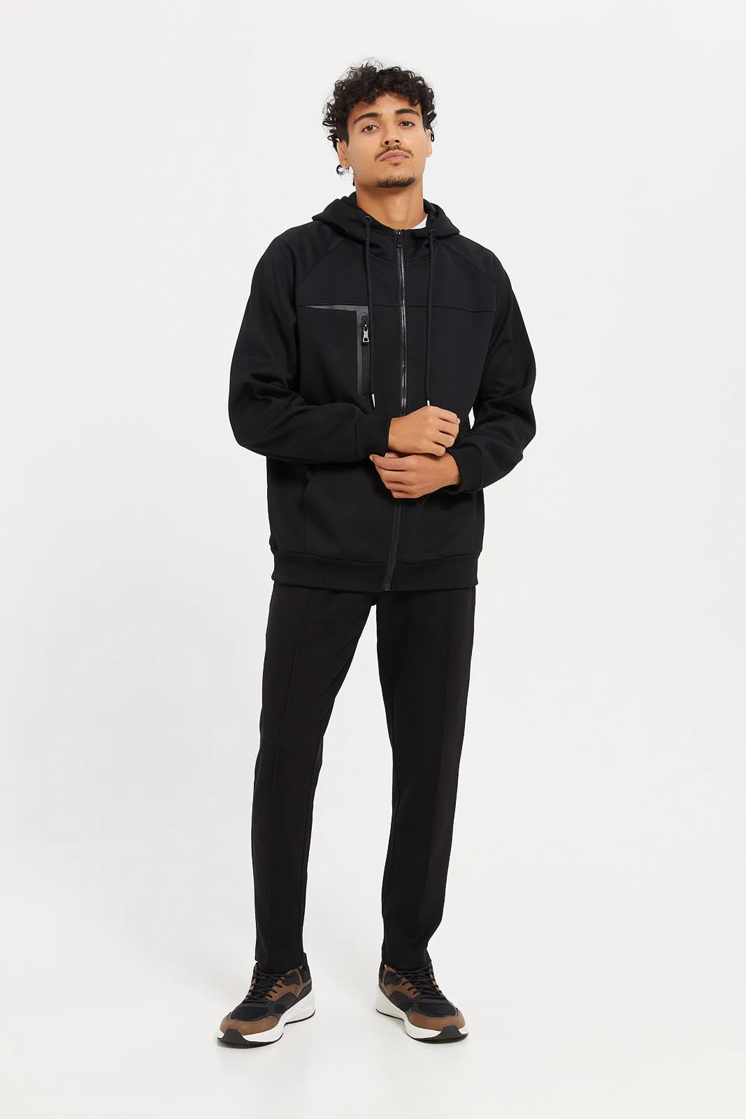 Men Black Athletic Sweatshirt With Hoodie