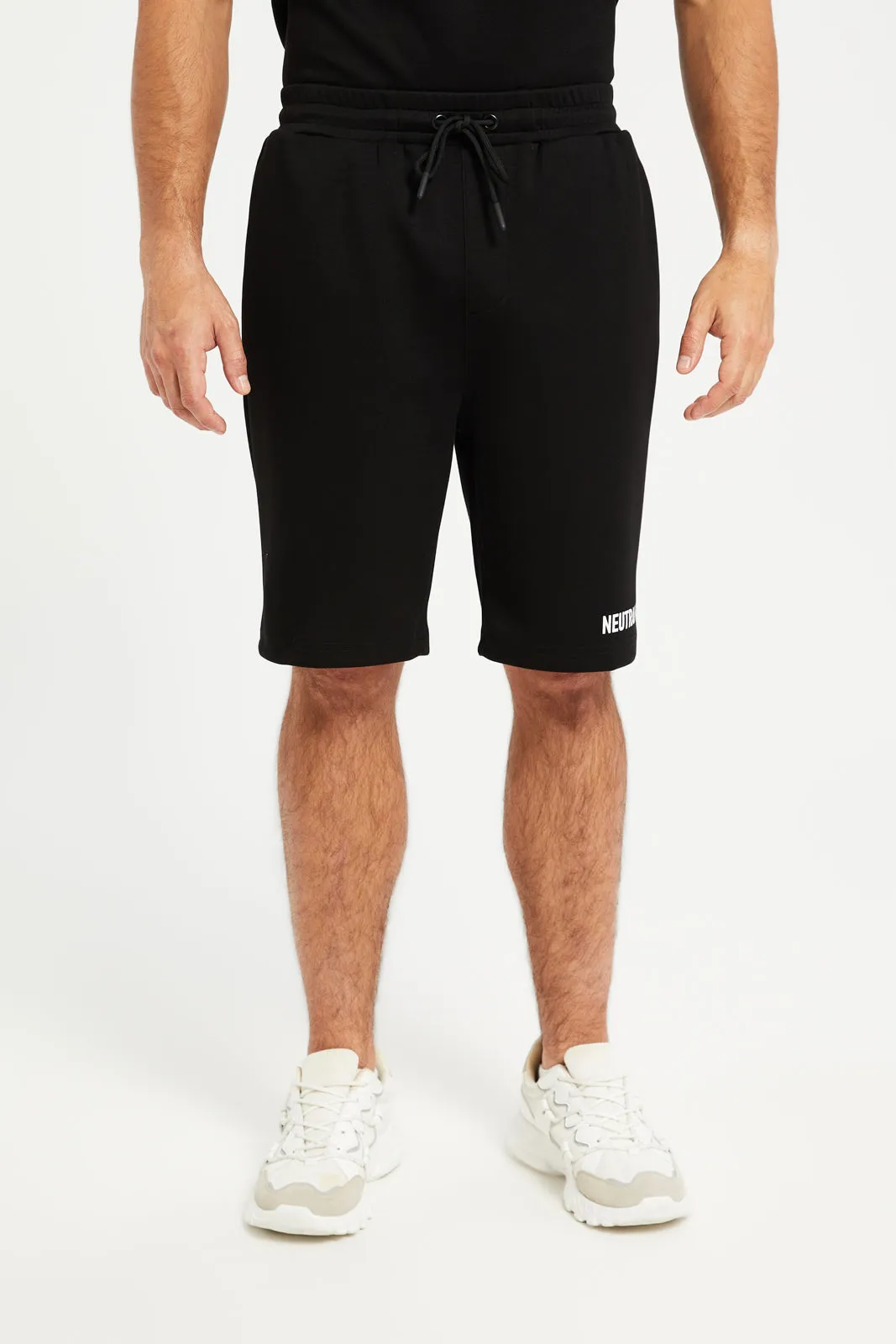 Men Black Elasticated Waist Band Active Shorts