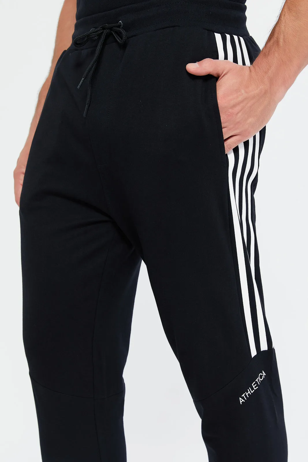 Men Black Pique Cord Active Pants