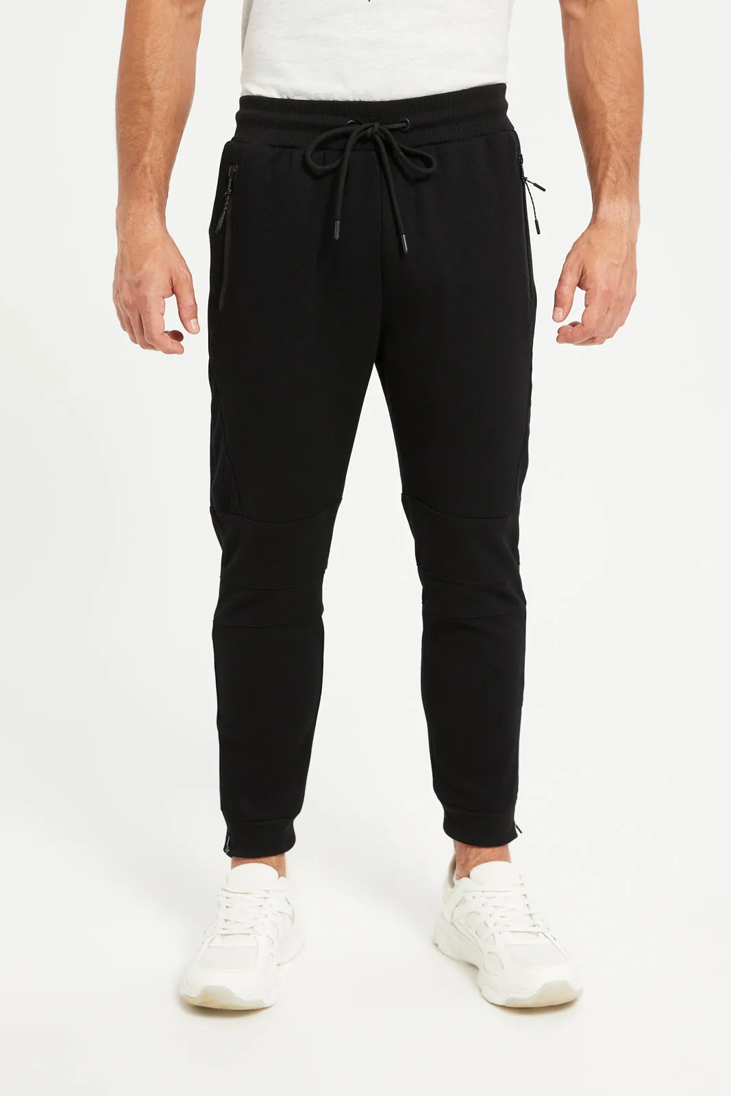 Men Black Slim Fit Active Track Pant: