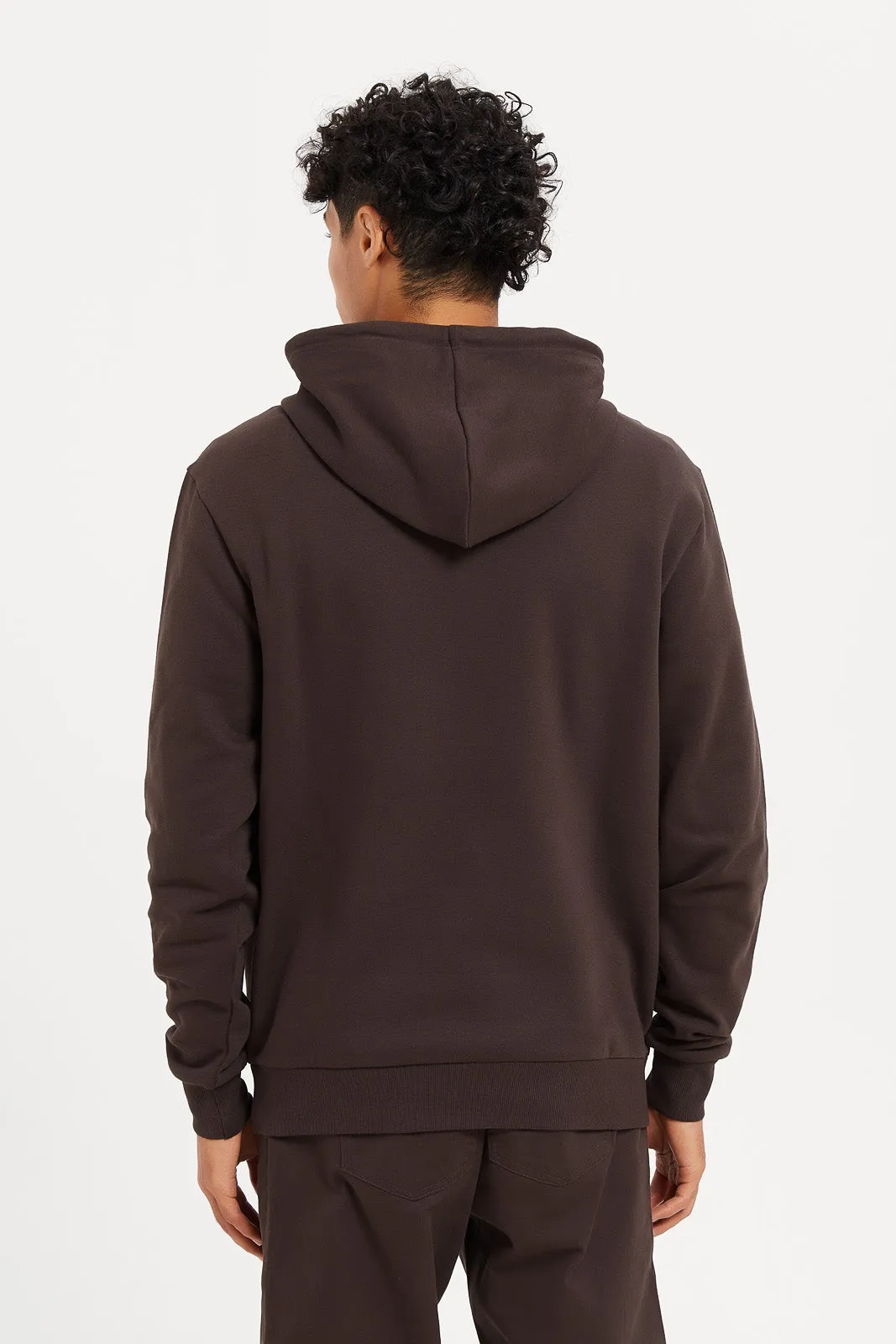 Men Brown Basic Hoodie