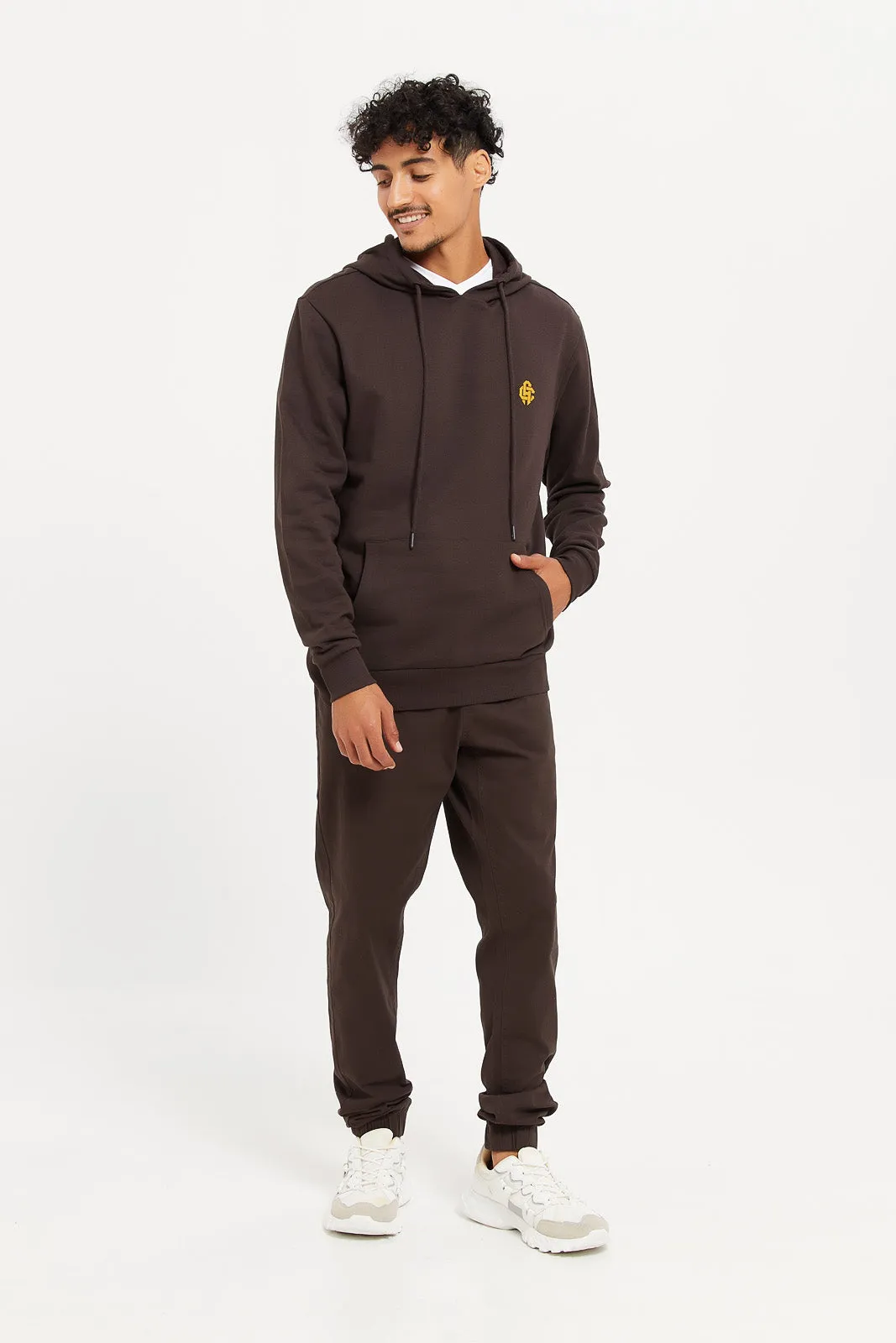 Men Brown Basic Hoodie