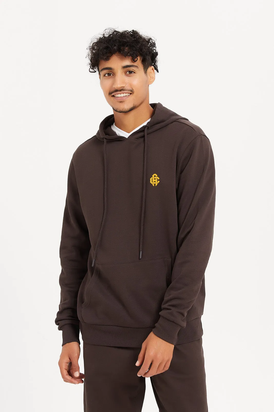 Men Brown Basic Hoodie