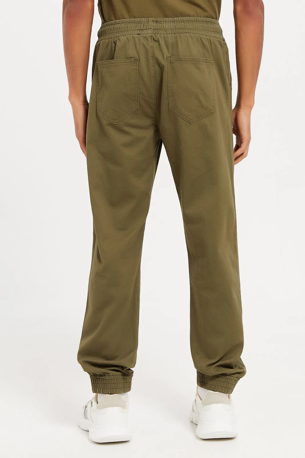 Men Green Basic Pull On Twill Joggers