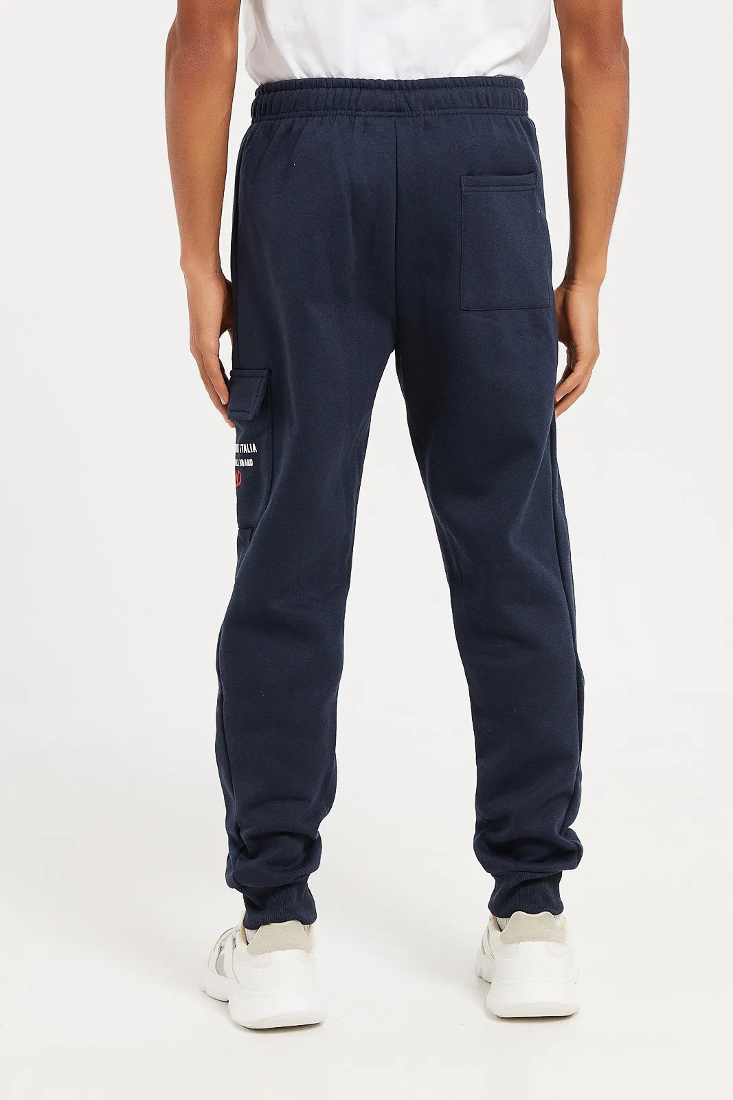 Men Navy Embellished Active Pants