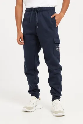 Men Navy Embellished Active Pants