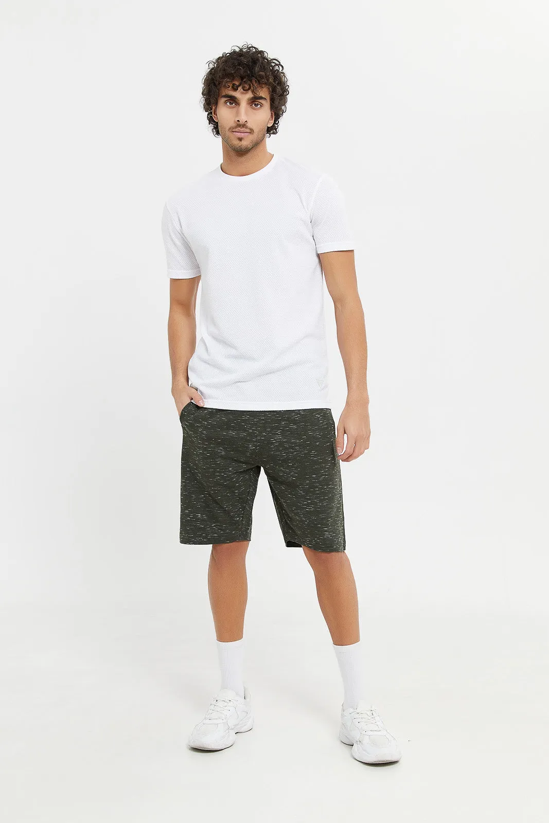 Men Olive Jacquard Active Short