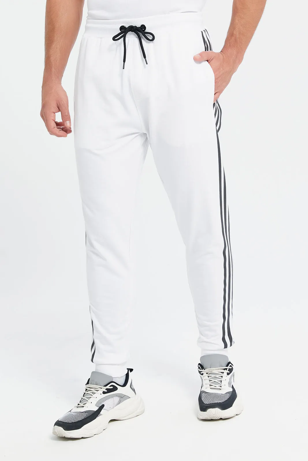 Men White Pique Active Pants