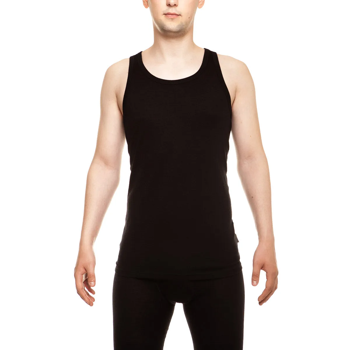 MENIQUE 100% Merino Wool Mens Tank Top Black