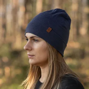 MENIQUE 100% Merino Wool Womens Beanie Dark Blue