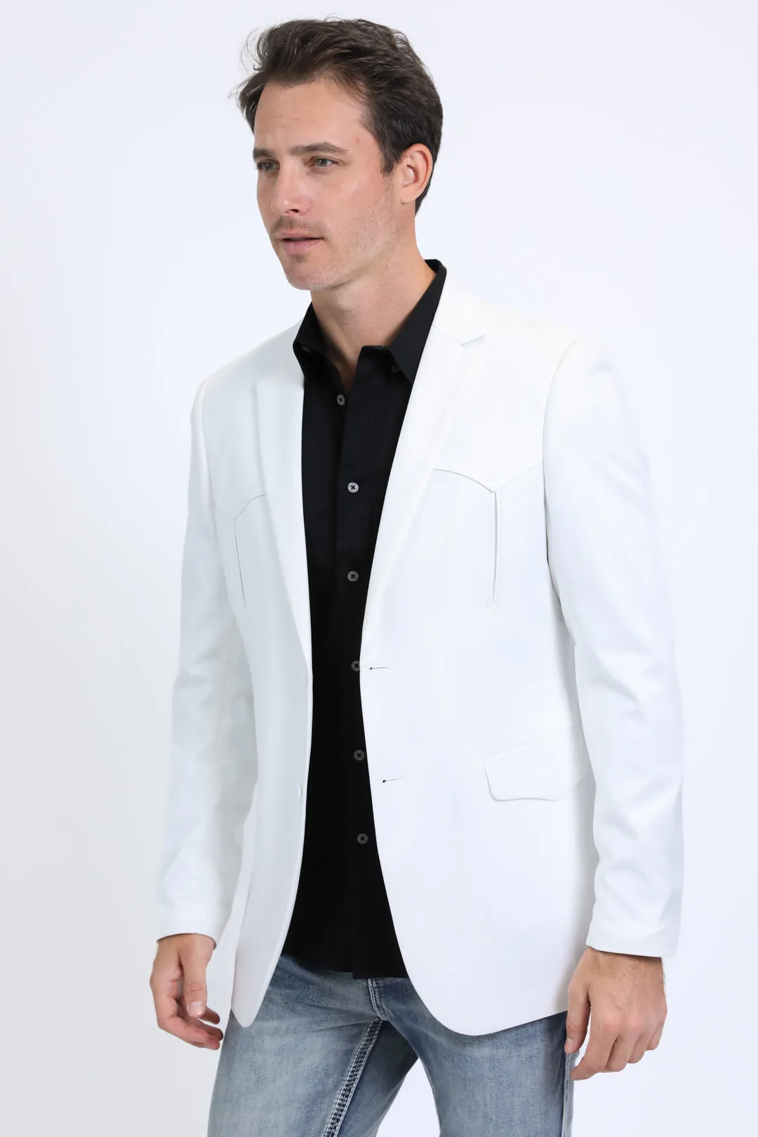 Men's Double Button Western White Blazer