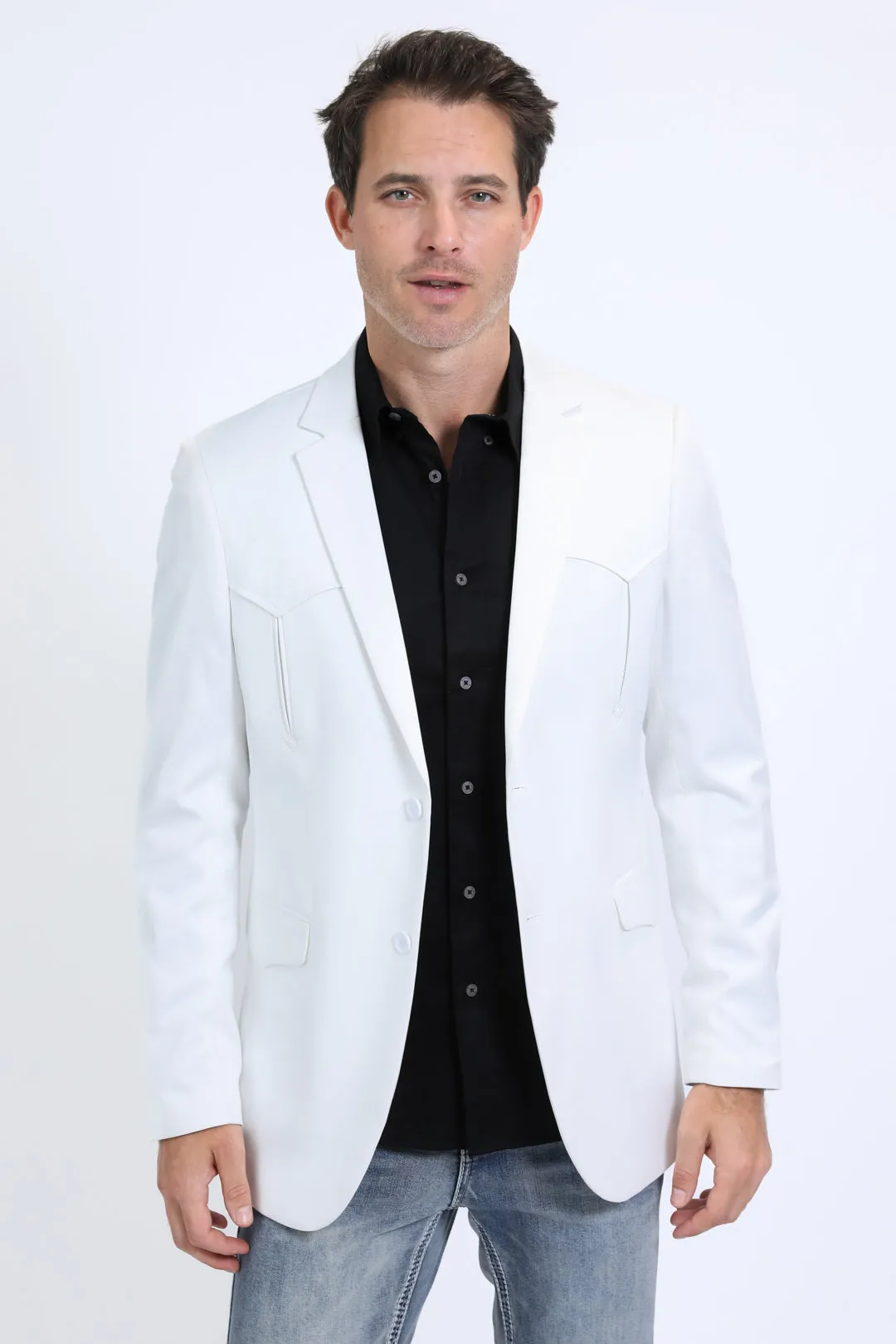 Men's Double Button Western White Blazer