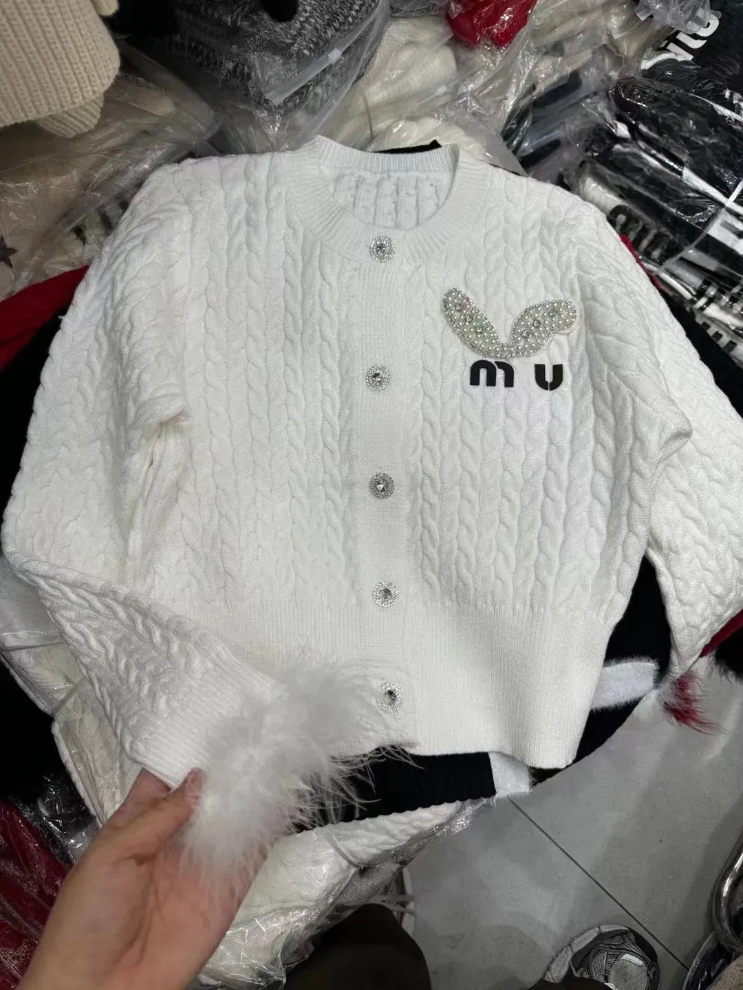 MIUI designer cardigan sweater ladies knit hair fashion female autumn clothing ladies white loose long sleeve elegant casual top size S M L