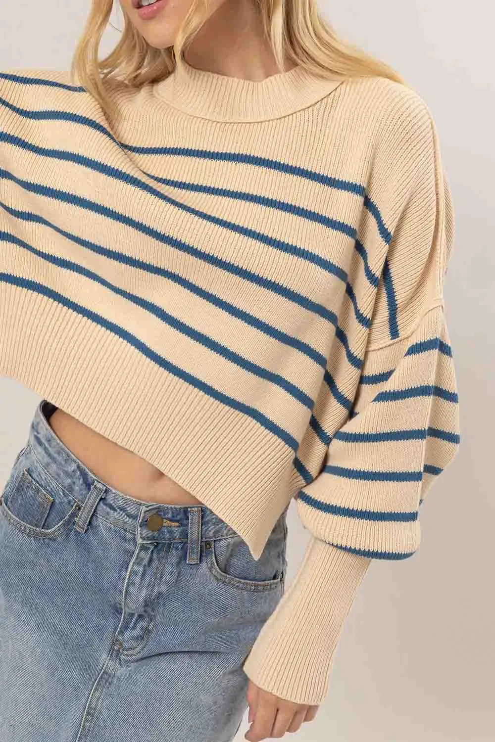 MOCK NECK STRIPED PULLOVER SWEATER