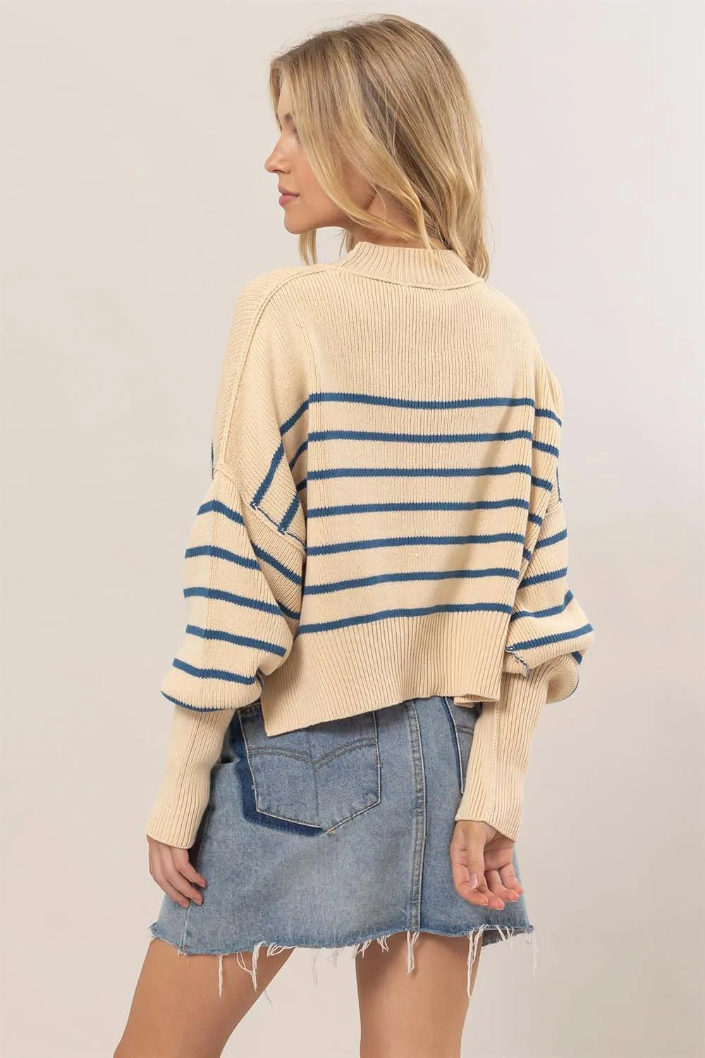 MOCK NECK STRIPED PULLOVER SWEATER