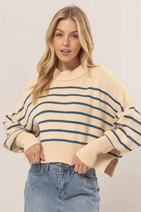 MOCK NECK STRIPED PULLOVER SWEATER