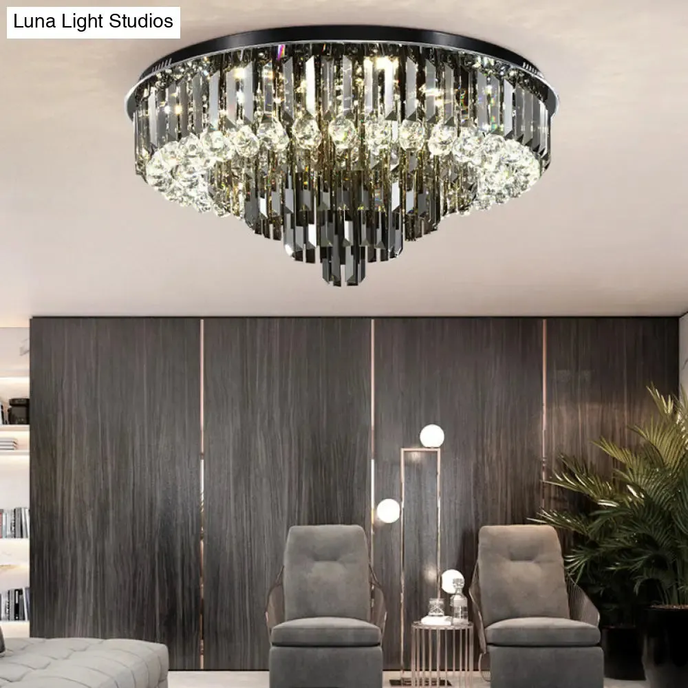 Modern Crystal LED Bedroom Ceiling Light - Smoke Gray Layered Flush-Mount Fixture, 19.5"/23.5" Wide