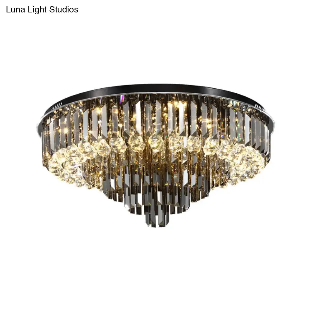 Modern Crystal LED Bedroom Ceiling Light - Smoke Gray Layered Flush-Mount Fixture, 19.5"/23.5" Wide