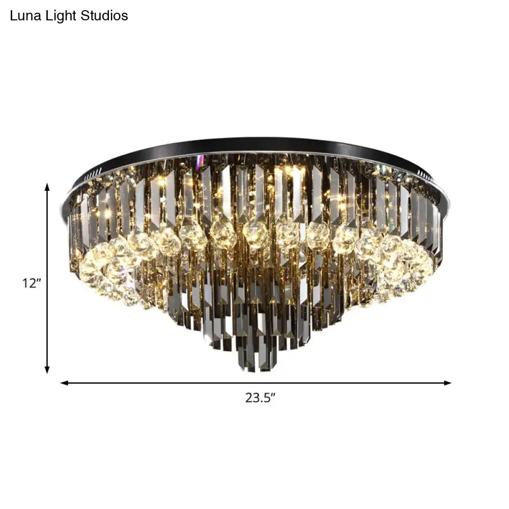 Modern Crystal LED Bedroom Ceiling Light - Smoke Gray Layered Flush-Mount Fixture, 19.5"/23.5" Wide