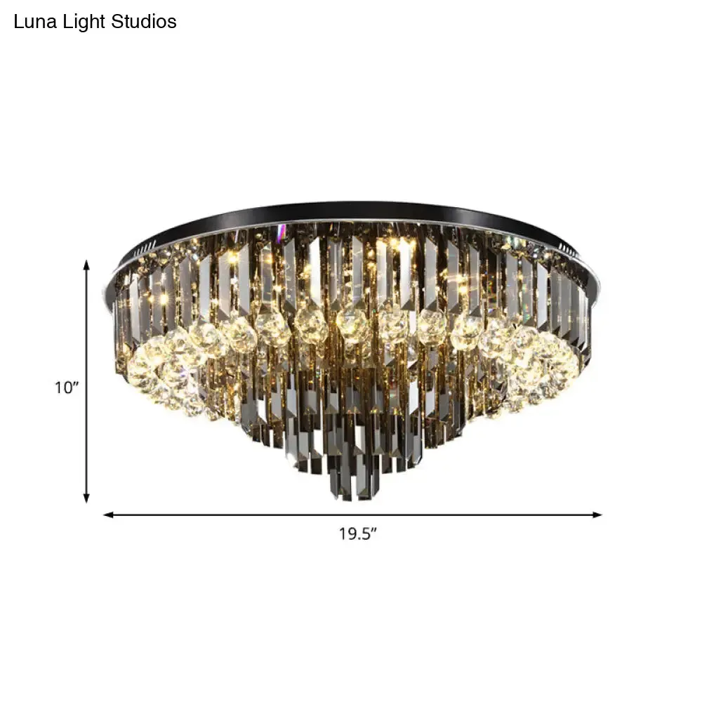 Modern Crystal LED Bedroom Ceiling Light - Smoke Gray Layered Flush-Mount Fixture, 19.5"/23.5" Wide