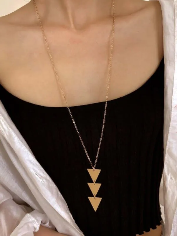 Modern Long Triangle Pendant Necklace