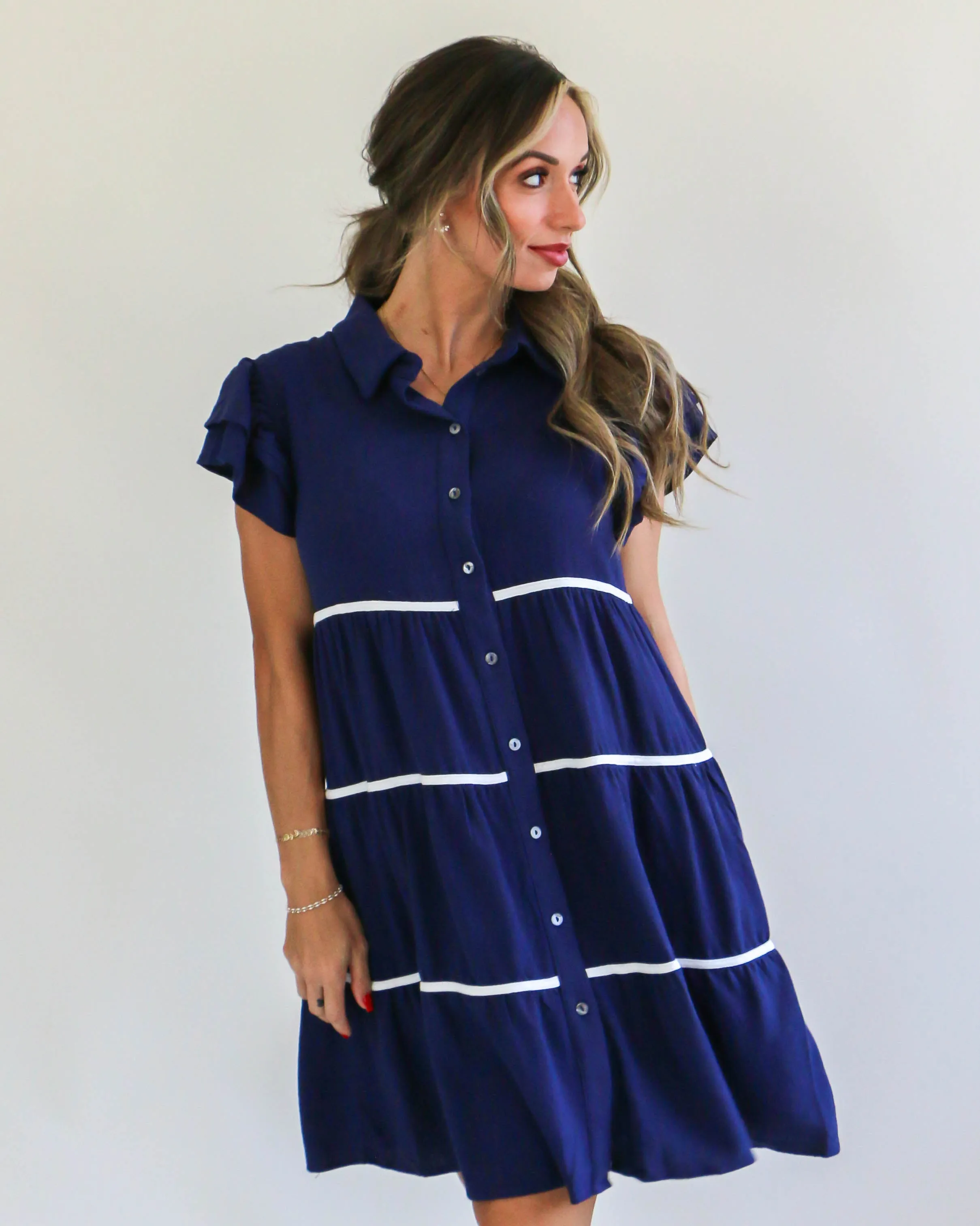 Navy Ruffle Tiered Babydoll Dress